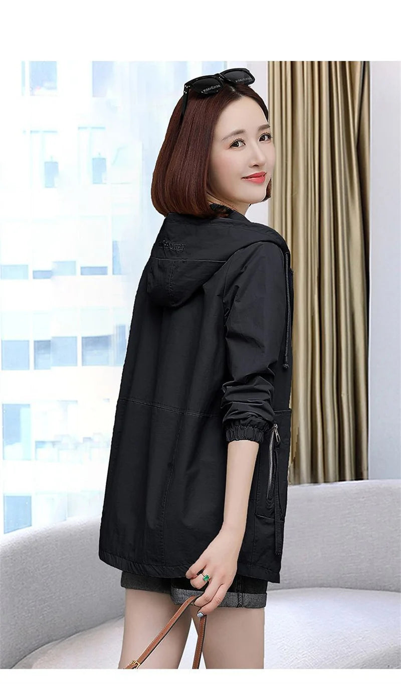 Lining Hooded Coat Female Spring And Autumn Temperament Short Jacket Casual Short Trench Coat Female Hooded Outwear Khaki