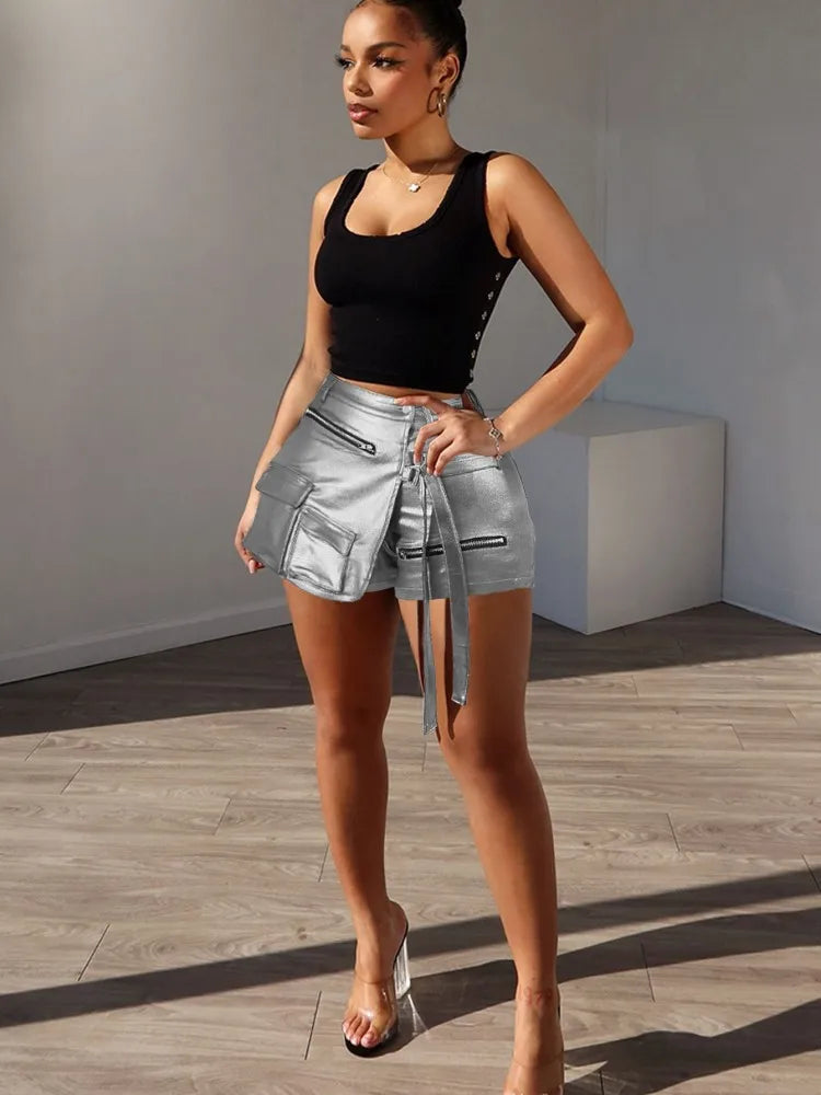 Solid Pattern Slim Shorts With Pockets Button Fly Zipper for Women
