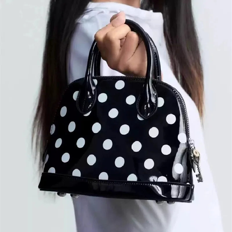 Cute Bolka Dots Patchwork Handbags Korean Style Women Zipper Versatile Crossbody Bag Party Commute Casual One Shoulder Bags