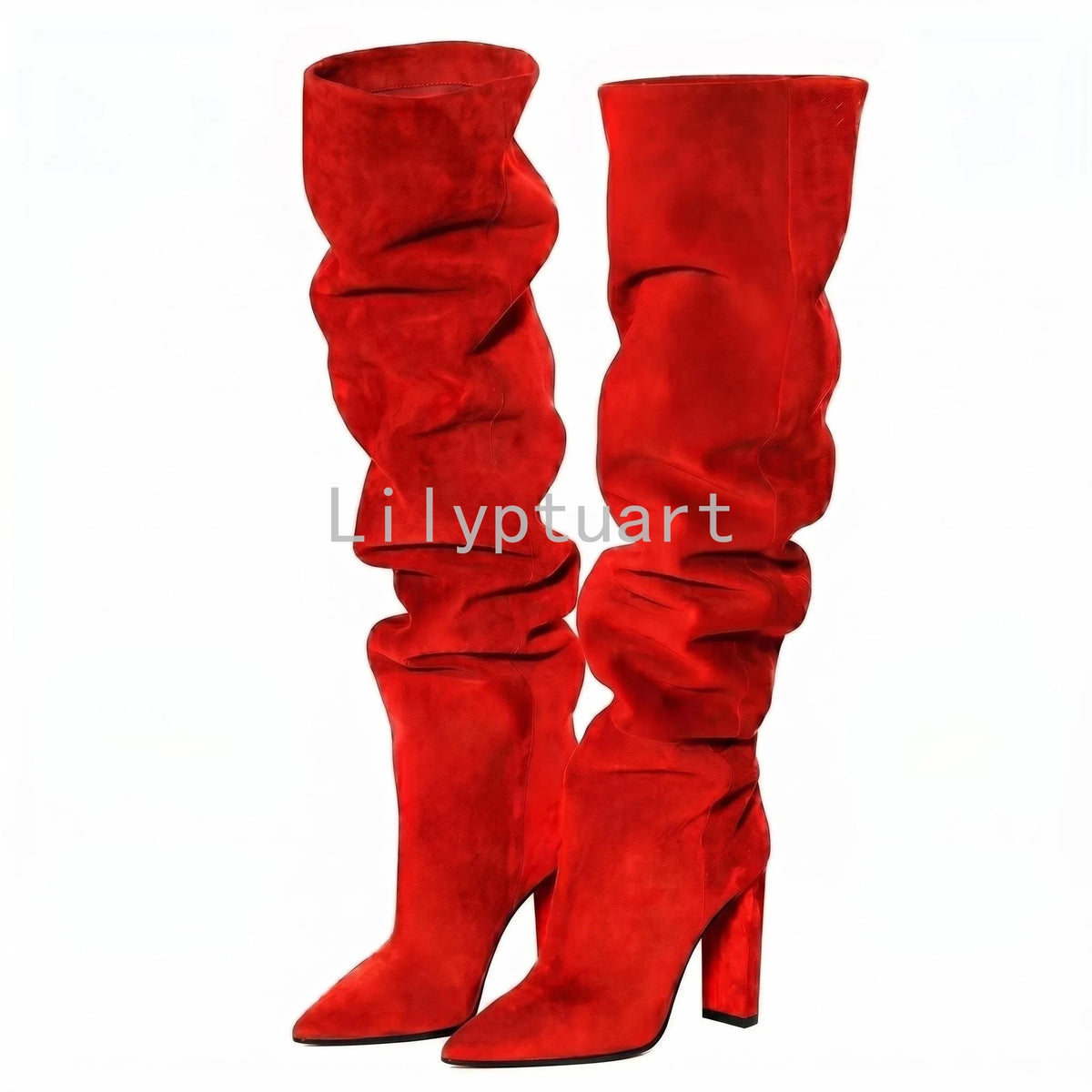 Beige Square Heel Slip-On Over-the-Knee Boots for Women