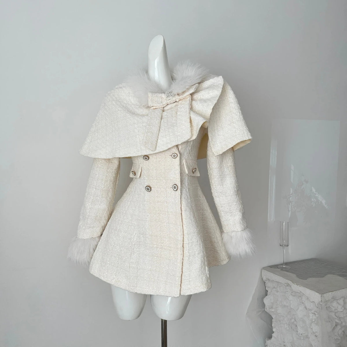 Elegant Bow Shawl Cape Two-Piece Set