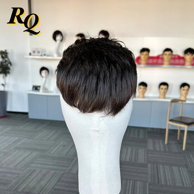 Pre Styled Human Hair Toupee For Men With Thin Skin Base