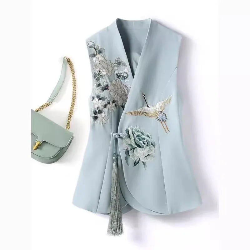 Temperament National Wind Vest Female Spring New Product 2024 Heavy Industry Phoenix Embroidery Chinese-Style Waistcoat Female