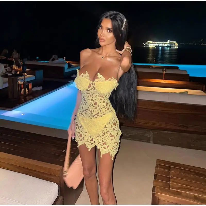 Hollow Out Sleeveless Backless Mini Dress for Women