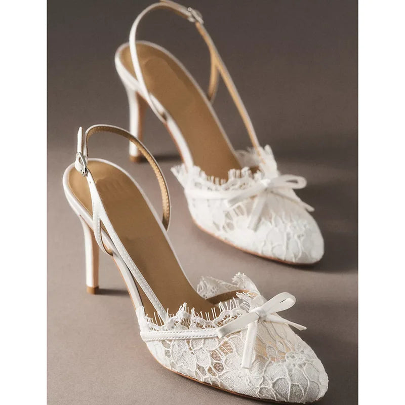 Butterfly Knot Slingback Pointed Toe Stiletto Heels for Women
