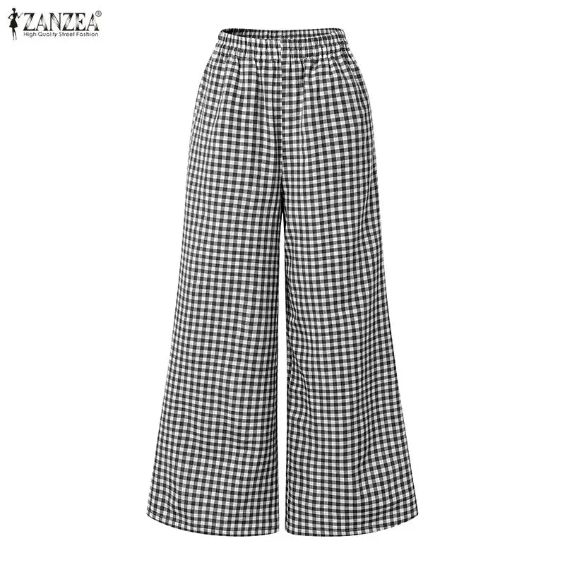 Gingham Blouse And Wide Leg Pants Set