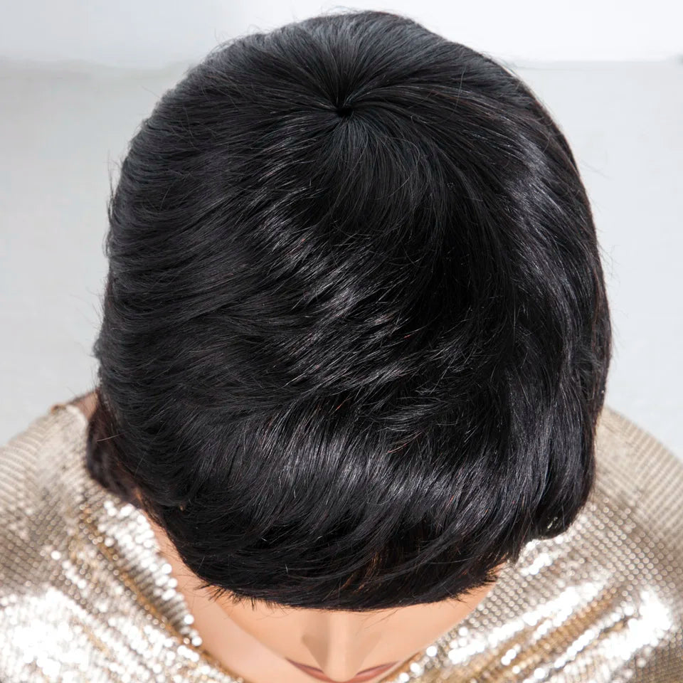 Short Mullet Pixie Cut Remy Human Hair Bob Wig for Women