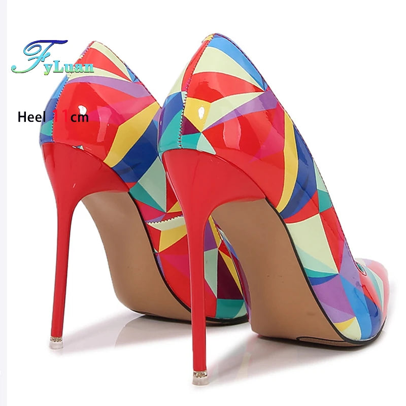 Colorful Printed Pointed Toe High Heel Pumps for Women