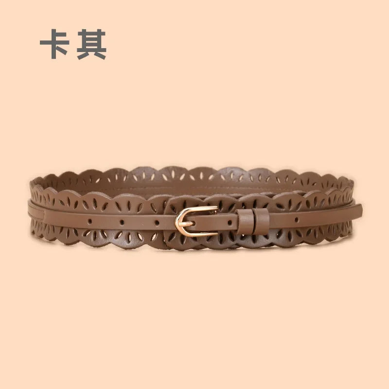 Soft Wide Hollow Out Leather Wraparound Belt for Women