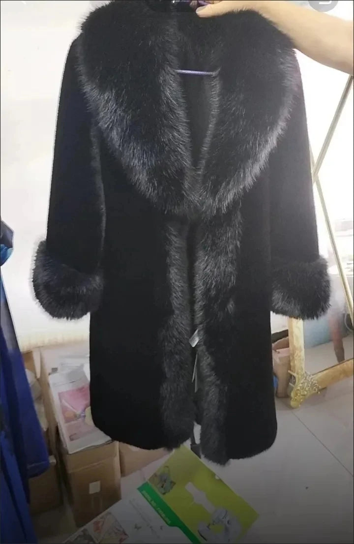 Faux Fur Coat for Women,Covered Button Jacket,Turn-down Collar Oversize,Thicken Warm,Female Clothes,New,Winter,2026