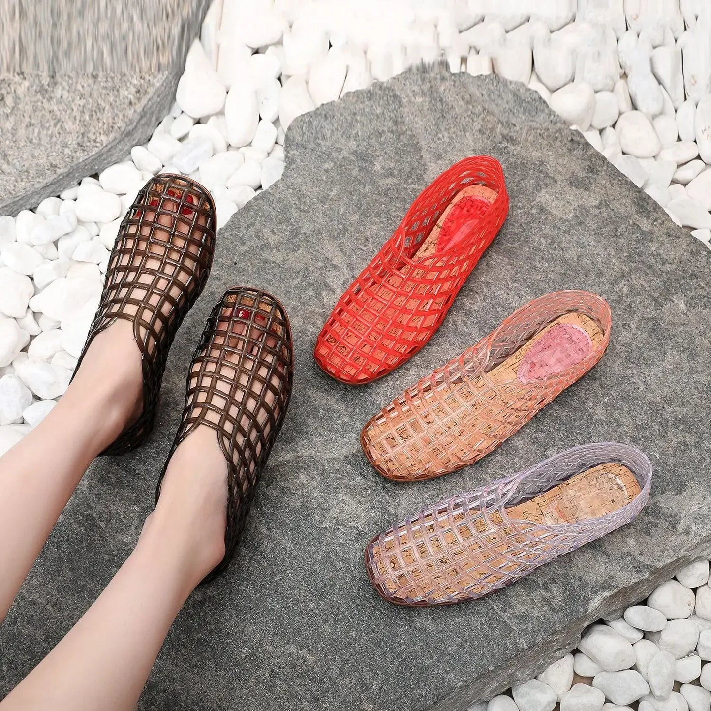 Lightweight Breathable Hollow Out Jelly Slides For Women