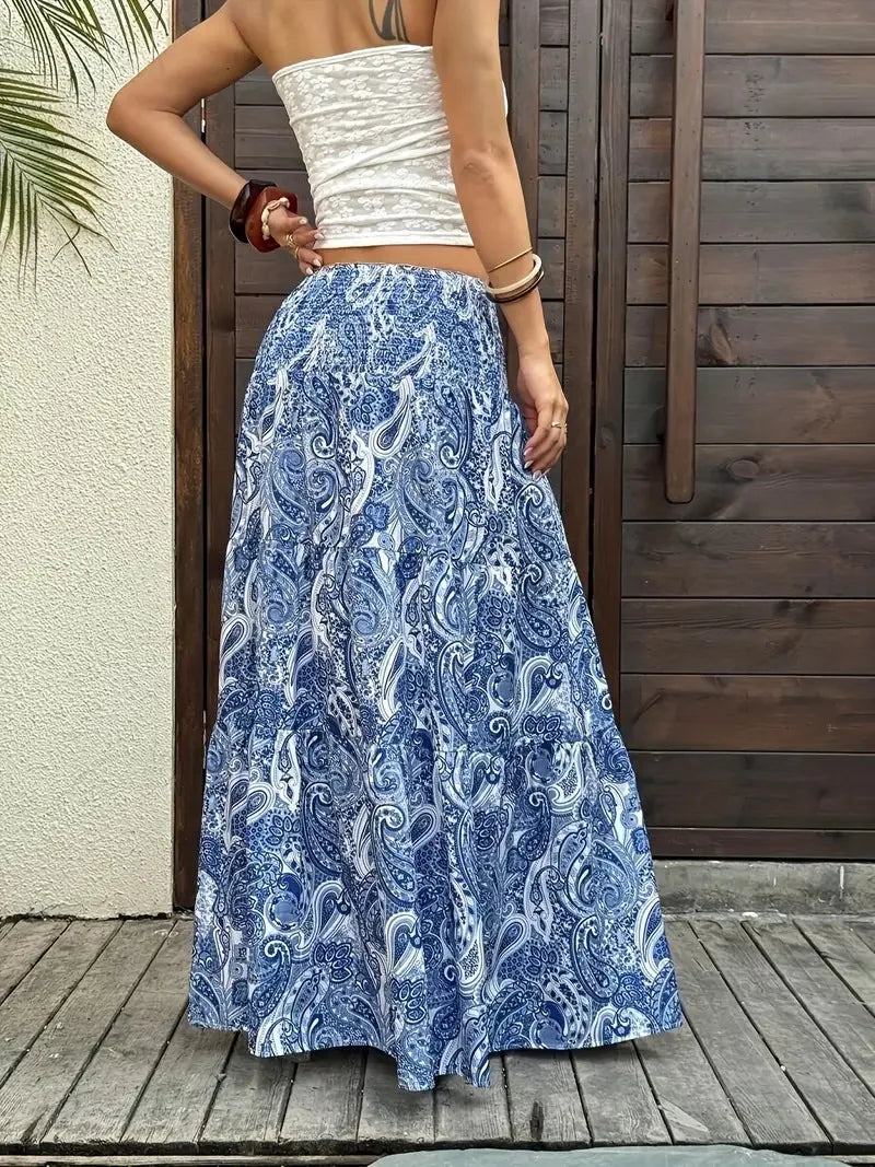 Boho Holiday Print Casual Ankle Length Maxi Skirt for Women