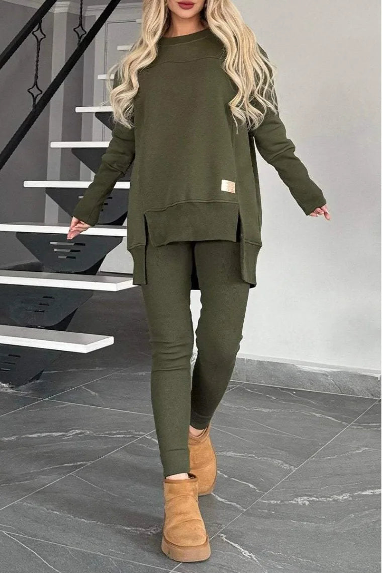 Casual Long Sleeve Two Piece Pullover Set for Women