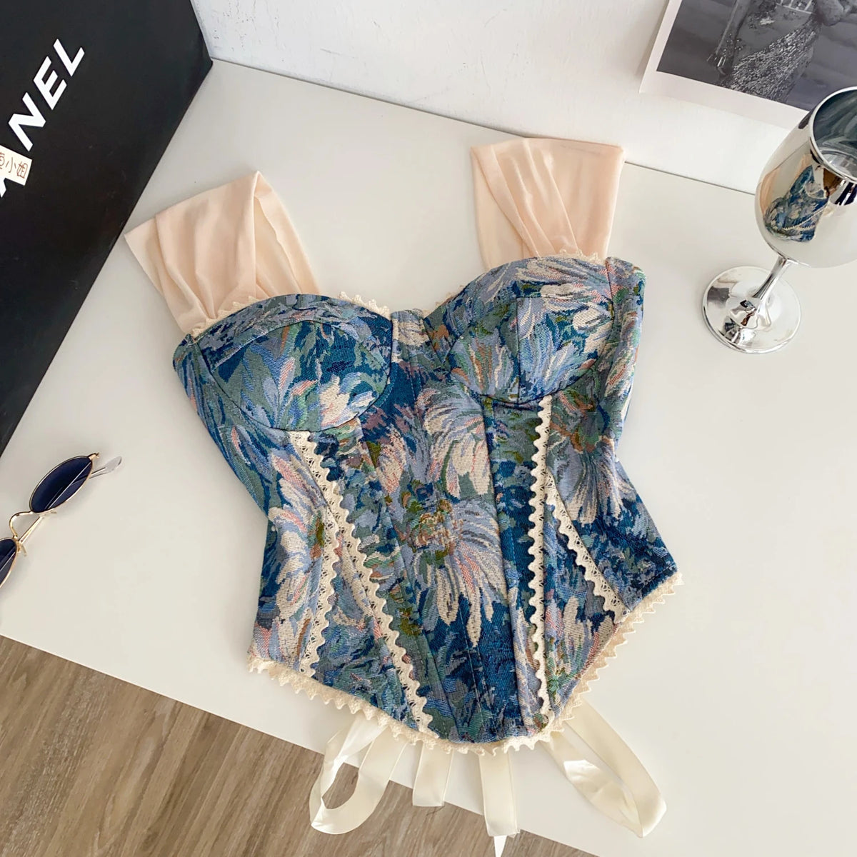 Vintage Floral Lace Spliced Camisole Tank Top for Women