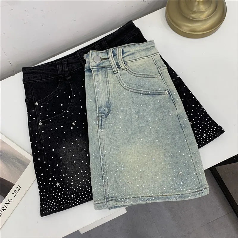 High-Waisted Mini Dress With Rhinestone Embellishments Sensible Design Denim Skirt For Women New Summer Style #17