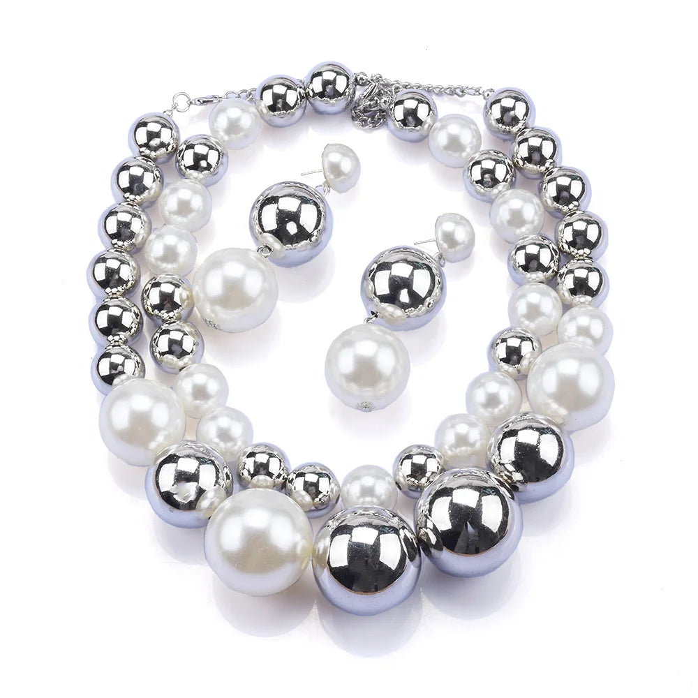 Double Layer Imitation Pearl Choker Necklace for Women