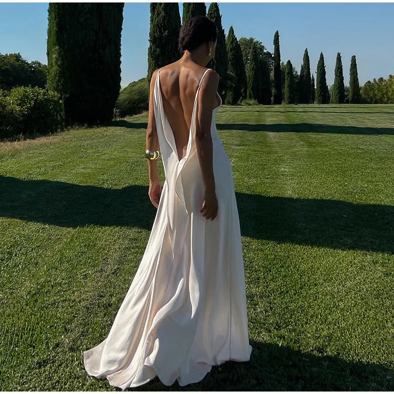 Sophisticated Backless Satin Evening Dress for Women