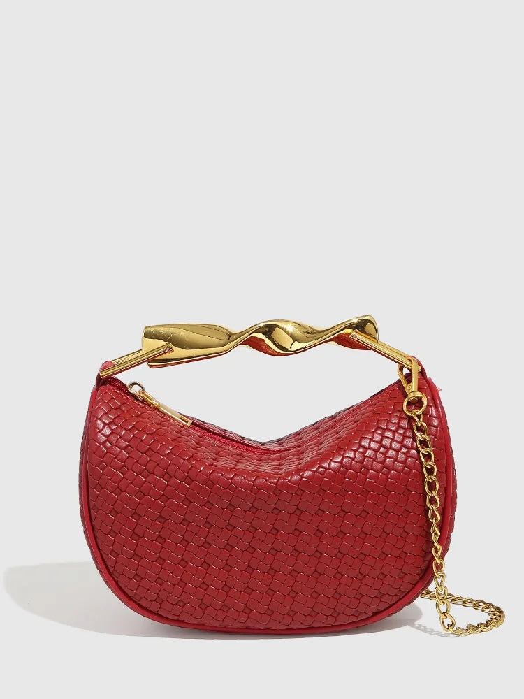 Gold Handle Brand Handwoven Handbag Casual Fashion Bow Design Purse Exquisite High-end Leather Brown Zipper Luxury Shoulder Bags