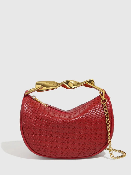 Gold Handle Brand Handwoven Handbag Casual Fashion Bow Design Purse Exquisite High-end Leather Brown Zipper Luxury Shoulder Bags