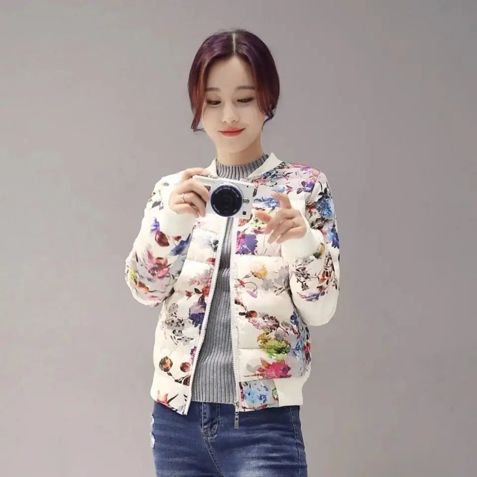 2026 Autumn Winter Women's New Cotton Jacket  Fashionable Slim Coat Baseball Cotton Jacket Printed