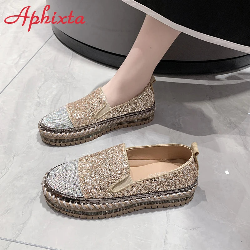 Soft Faux Leather Sequined Platform Loafers For Women