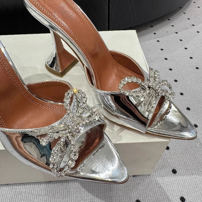 Bow Rhinestone Pointed Toe High Heel Sandals for Women