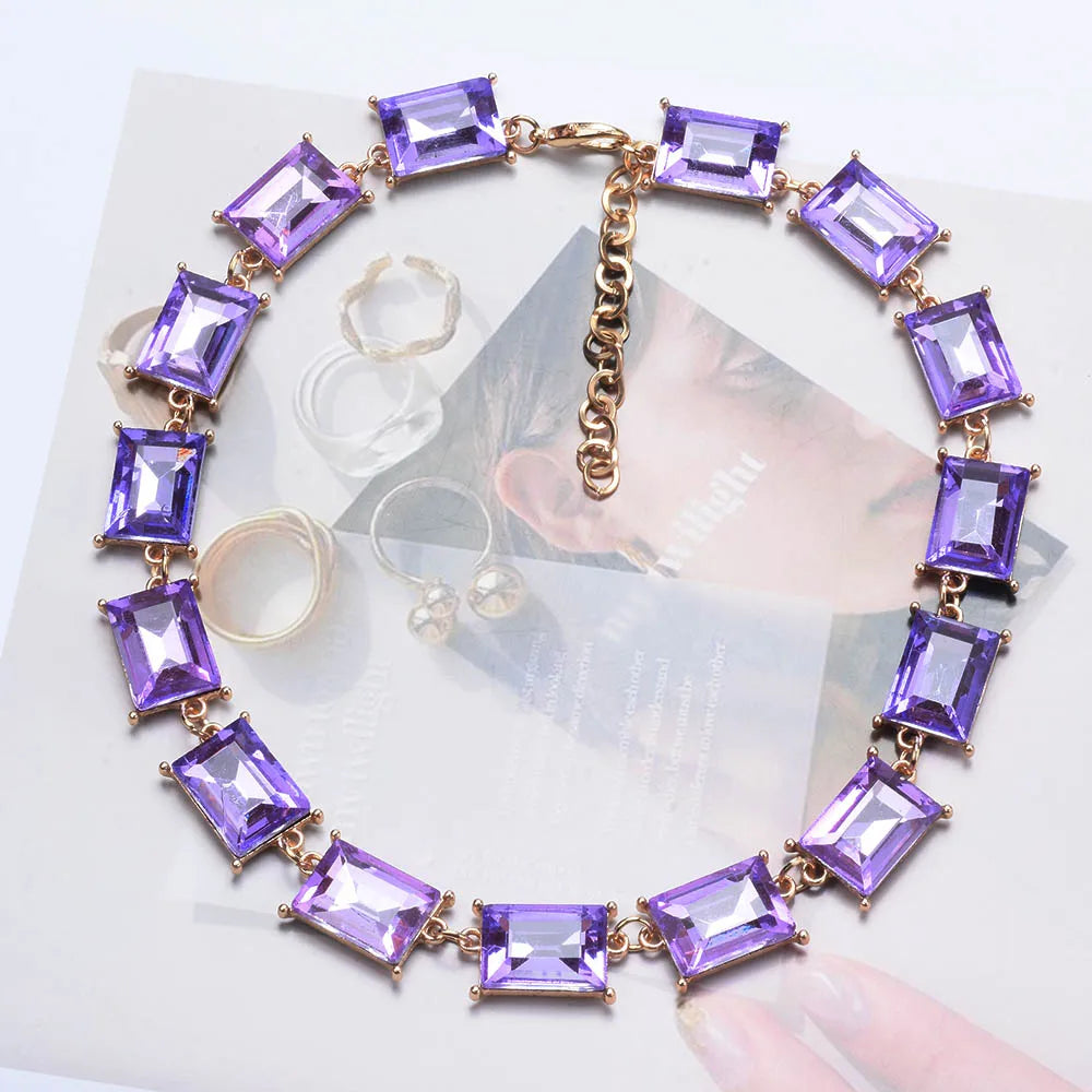 Multicolor Square Crystal Charm Bracelet for Women