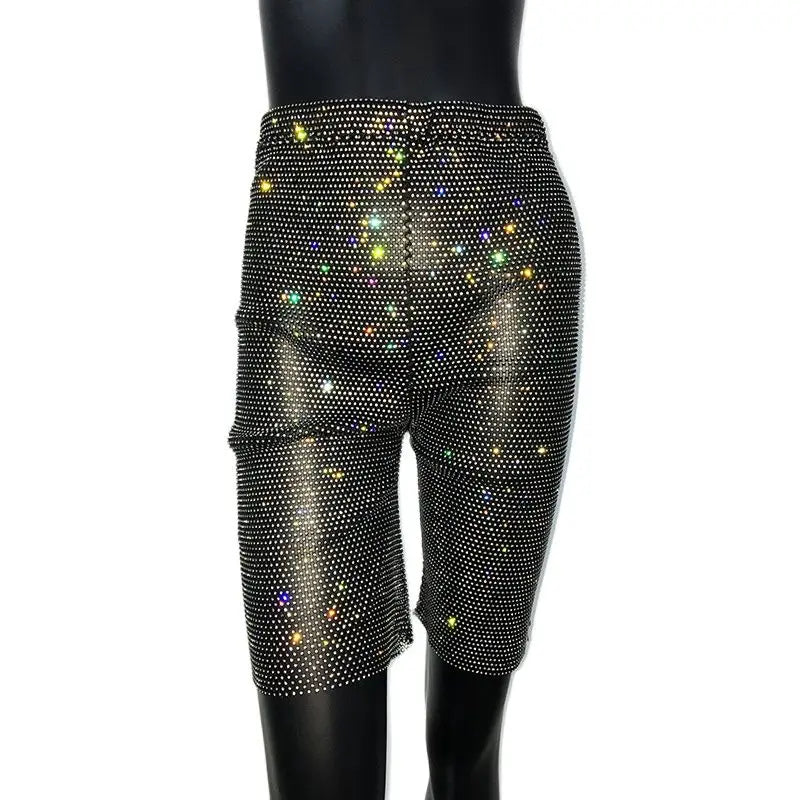 Rhinestone Fishnet Mesh High Waisted Shorts for Women