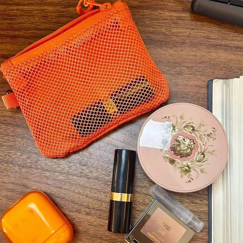 Double-layer Zipper Bag Simple Mesh Storage Bag Large Capacity Portable Earphone Lipstick Cosmetic Bag Mesh Coin Storage Bag