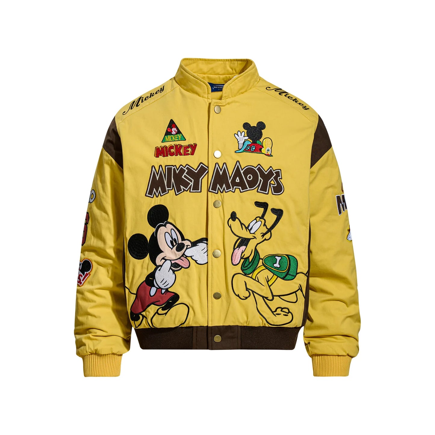 American Retro Cartoon Embroidery Patchwork Stand Collar Thickened Jacket for Men and Women Winter Loose Casual Warm Cotton Coat