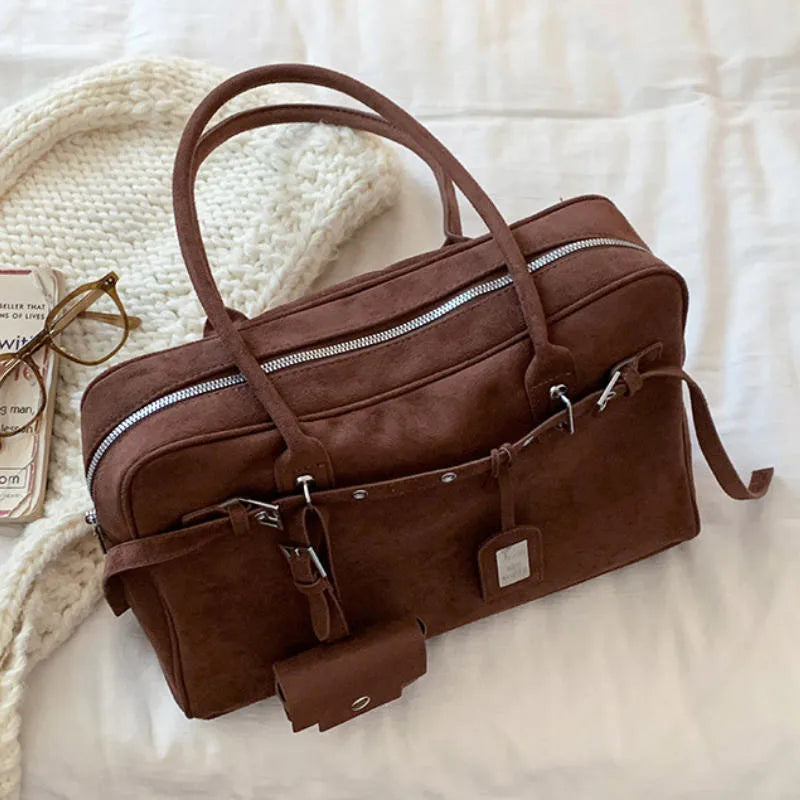 Retro Suede Square Handbag Fashion Versatile High-quality Texture Underarm Bag Exquisite Hardware Design Work Commute Tote Bag