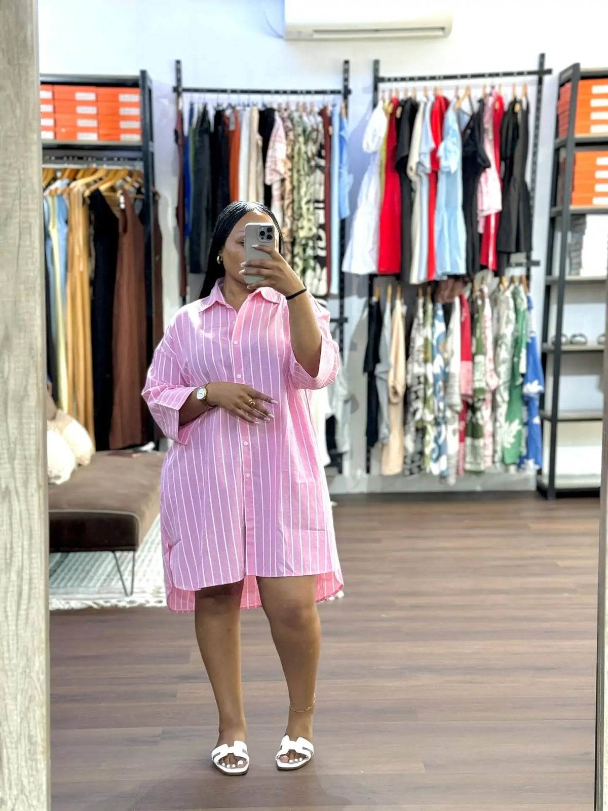 Striped Long Sleeve Collared Blouse