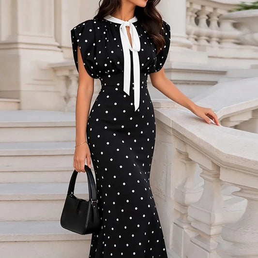 High Waist Polka Dot Maxi Dress