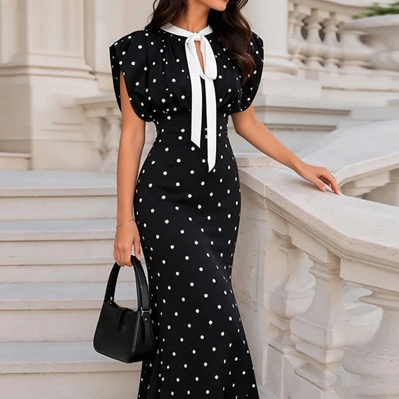 Elegant Polka Dot Mermaid Dress With High Waist for Women