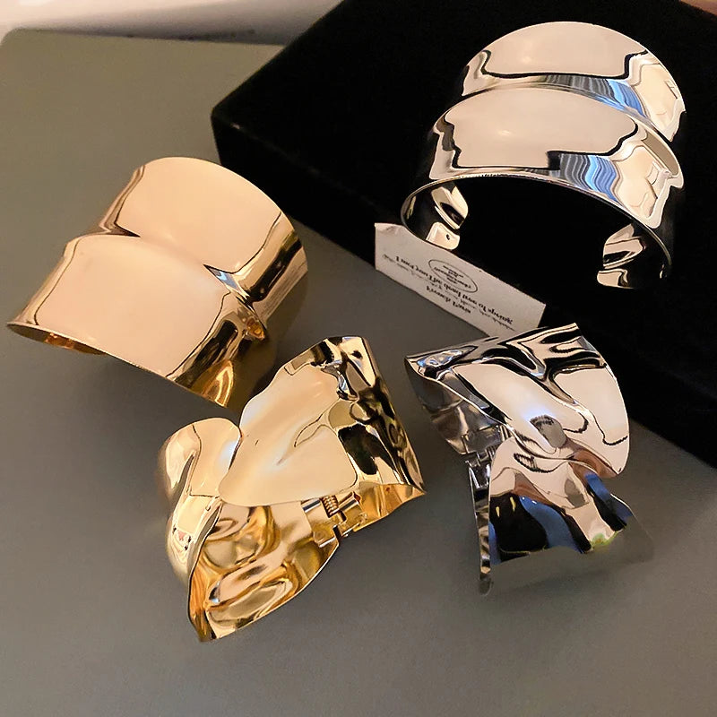 Layered Geometric Metal Cuff Bracelet
