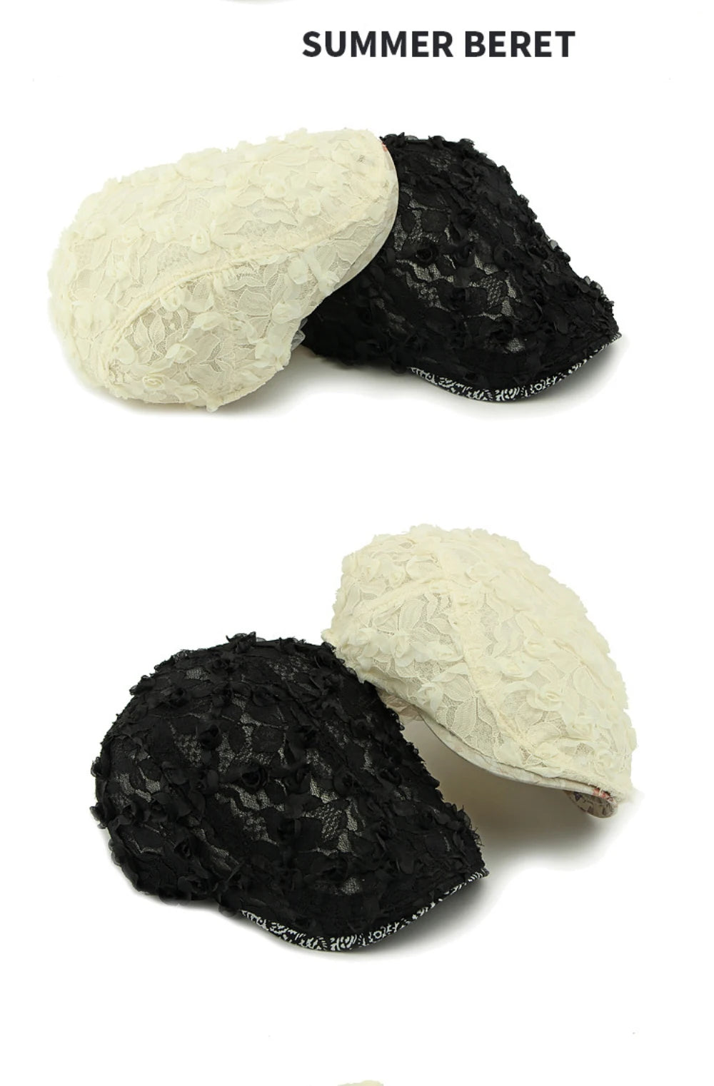 Spring Summer Floral Lace Mesh Beret Hat for Women