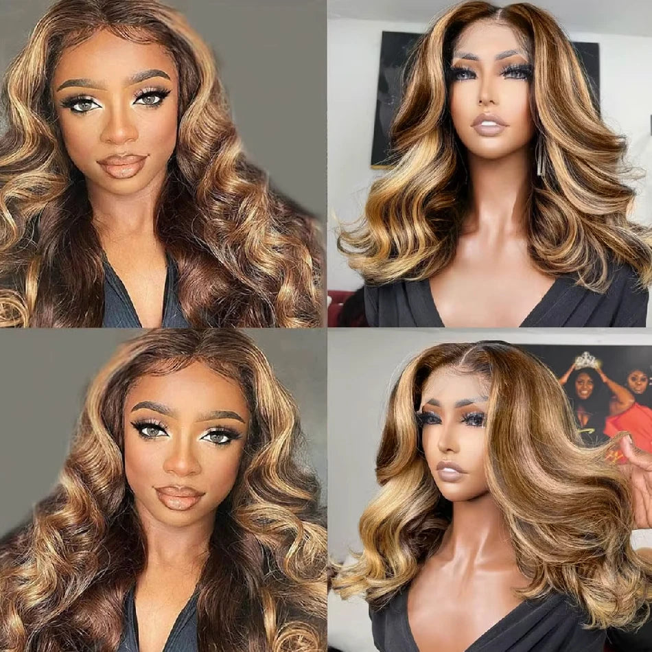 Honey Blonde Ombre Body Wave Lace Front Bob Wig for Women
