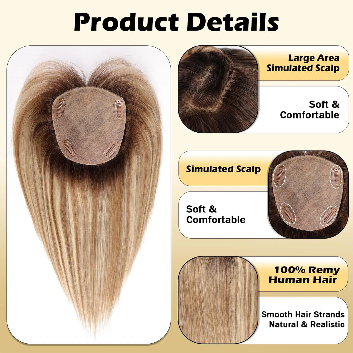 Golden Brown Blonde Mixed Remy Human Hair Topper for Women