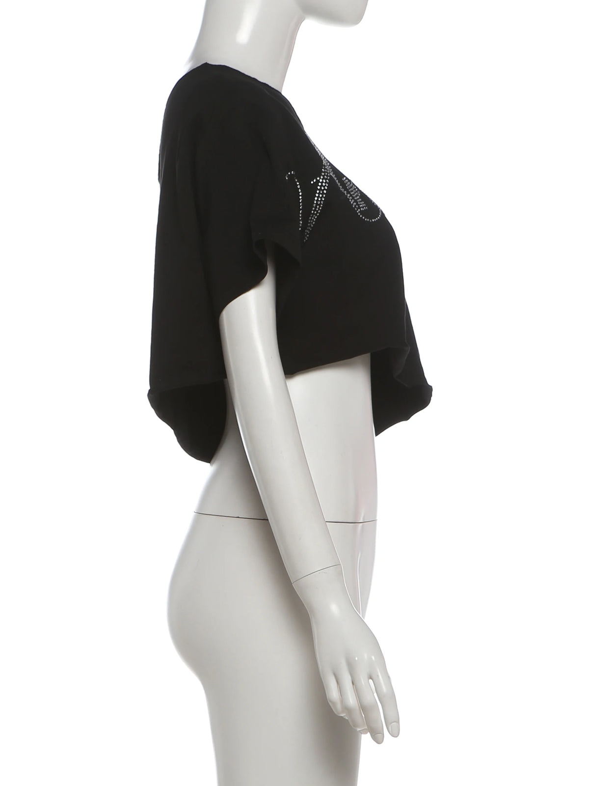 Rhinestone Letter Off Shoulder Cropped Tee for Women