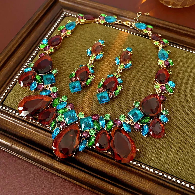 Rhinestone Choker and Earring Set