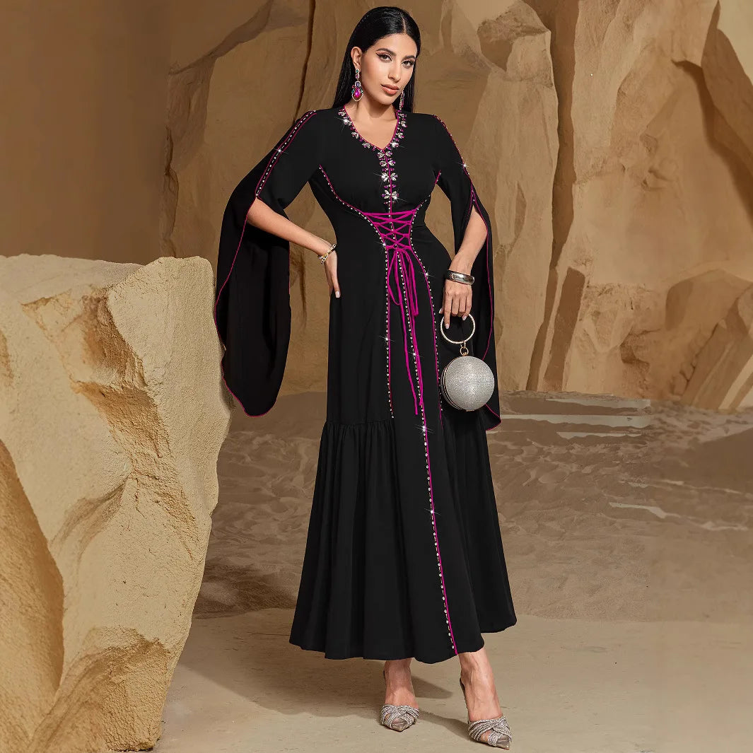 Diamond Embellished Moroccan Kaftan Maxi Dress for Women