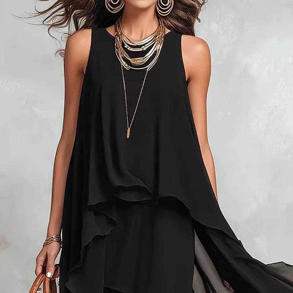 Boho Chiffon Tiered Asymmetrical Maxi Dress For Women