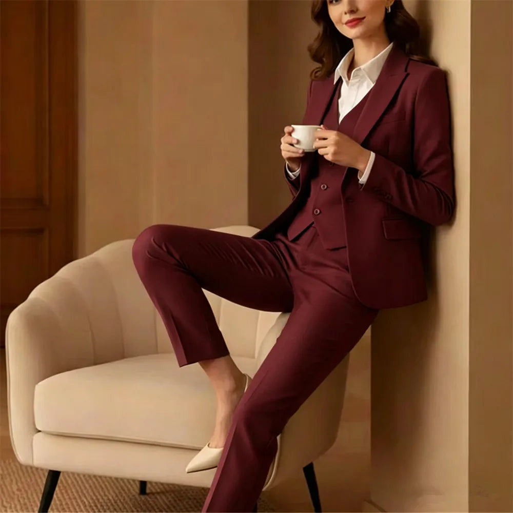 Elegant Sage Green Tailored Three Piece Suit For Women
