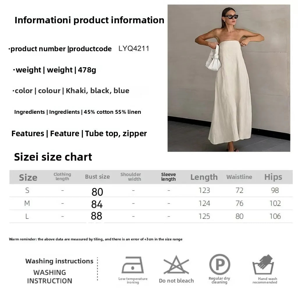 Solid Color Strapless Sleeveless Pocket Dress for Women