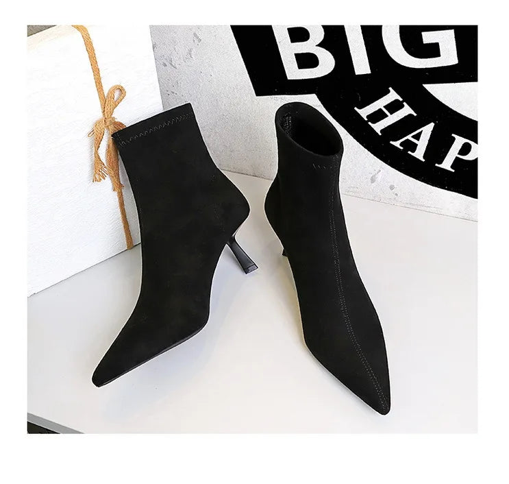Suede Pointy Toe Sock Stiletto Boots