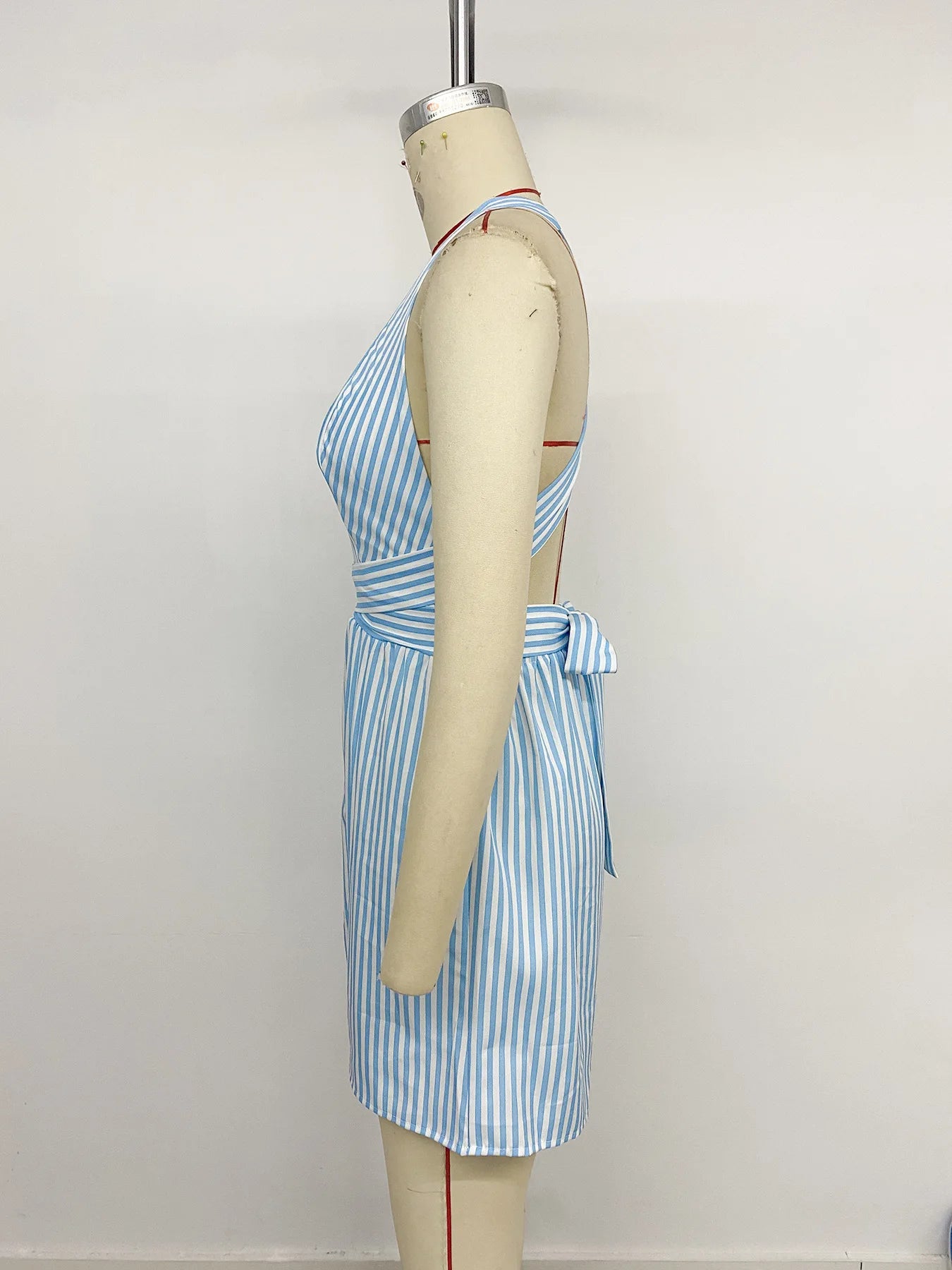 Striped Deep V Neck Sleeveless Cross Back + Romper + for Women