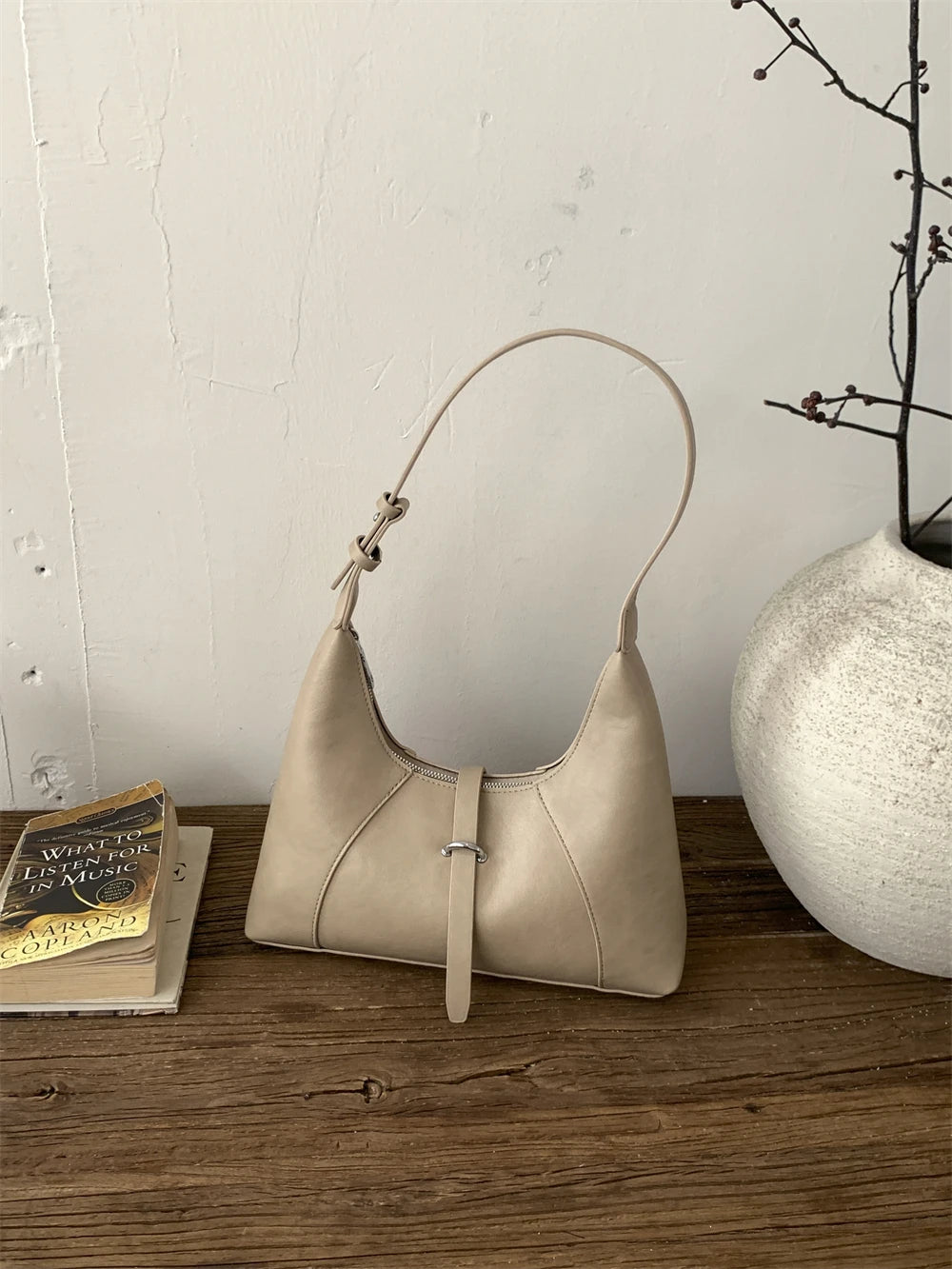 Solid Color Faux Leather Hobo Shoulder Bag for Women