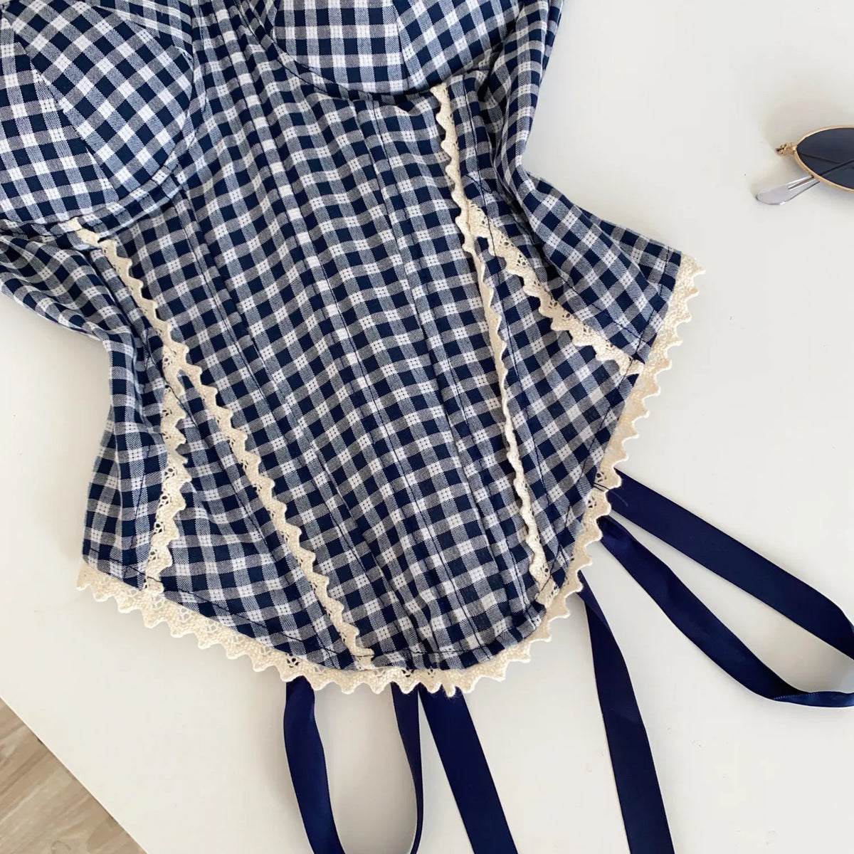 Retro Gingham Lace Up Bustier Corset Top for Women