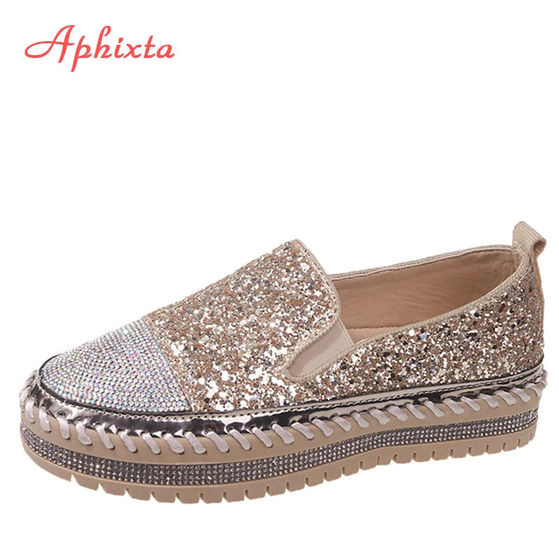 Soft Faux Leather Sequined Platform Loafers For Women
