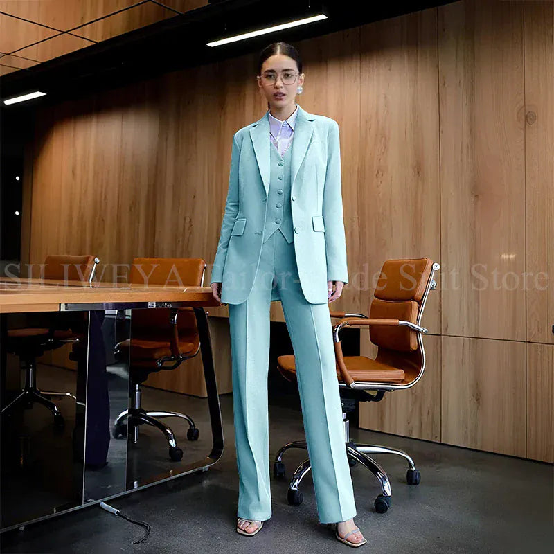 Luxury Purple Blue Women's Kit Suits 3 Piece Jacket Pants Vest Notch Lapel Female Clothing Slim Fit Smart Office Lady's Sets